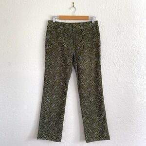 Vintage Y2K J. Crew Floral Paisley Corduroy Pants Straight Leg Mid Rise Green 8